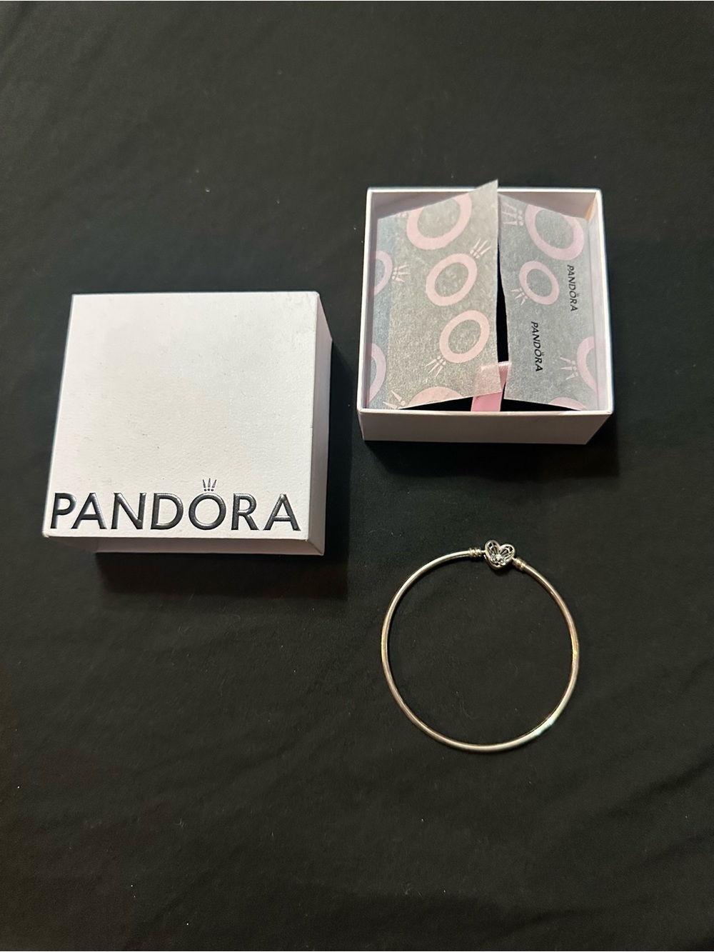 Pandora Silver Heart Clasp Bangle Bracelet - Silver